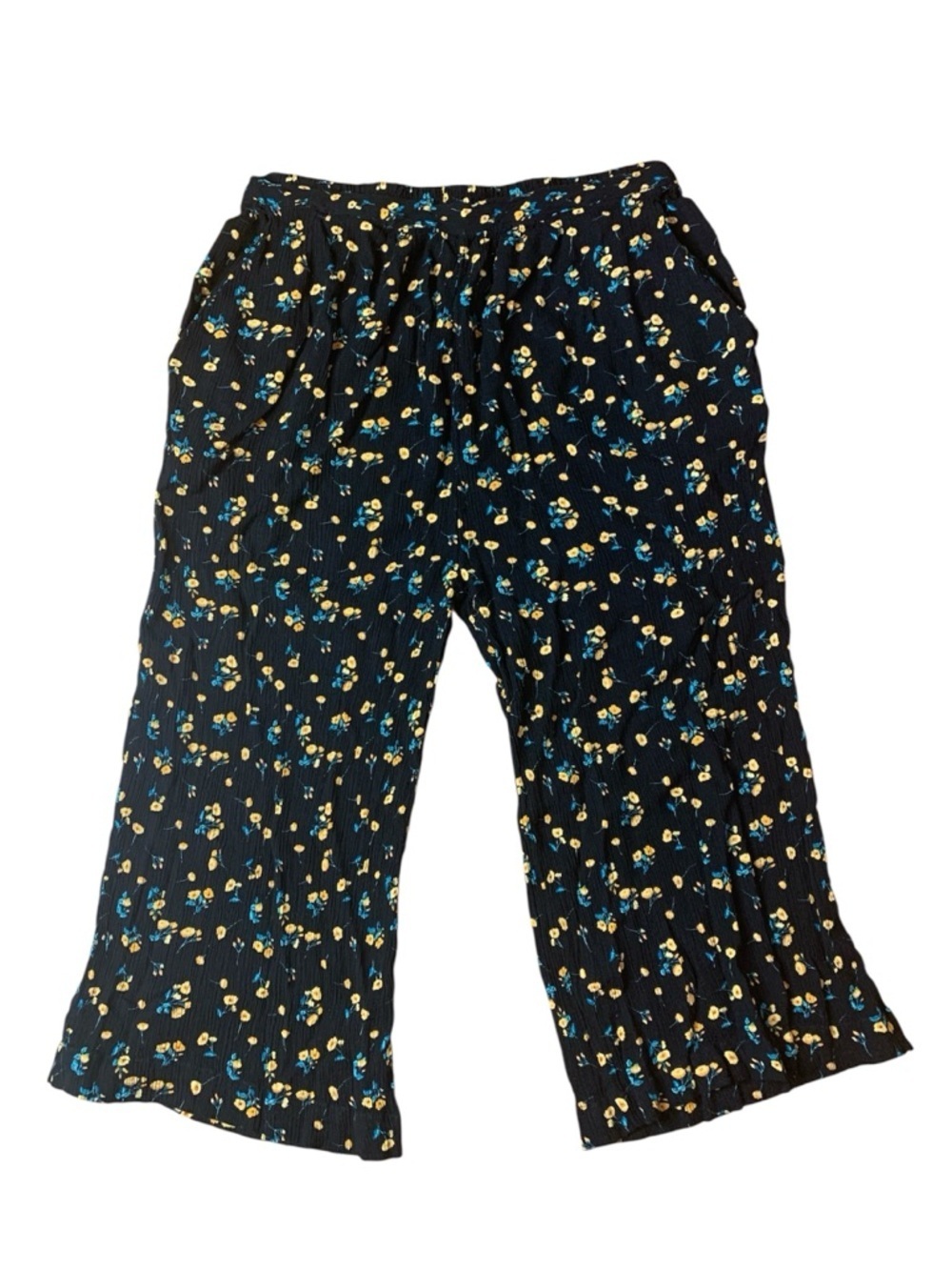 Harlow Floral Wide Leg Palazzo Pants Black Yellow Blue Viscose L/XL